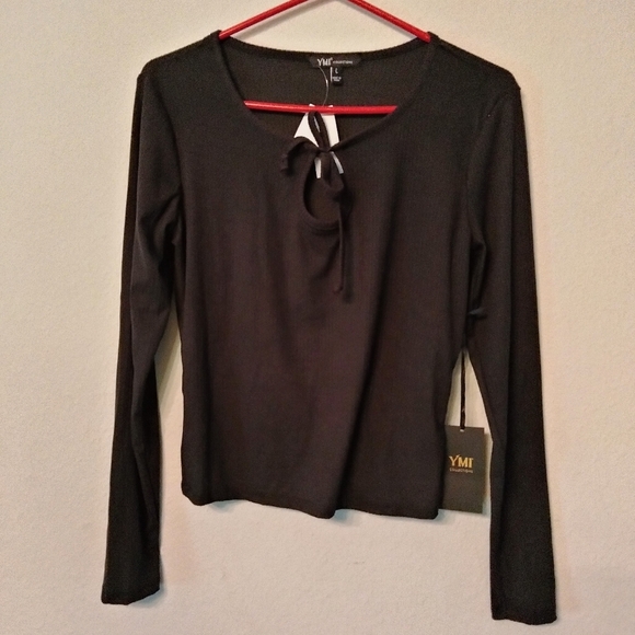 YMI Tops - YMI black keyhole ribbed knit long sleeve top NWT